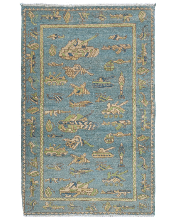 3x5 Blue Kuba Afghan Hand Knotted Wool Area Rug